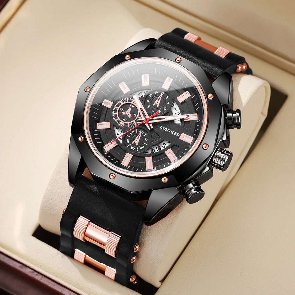 Men's Sports Watch Fashion Silicone Band Quartz Watches With Date Calendar