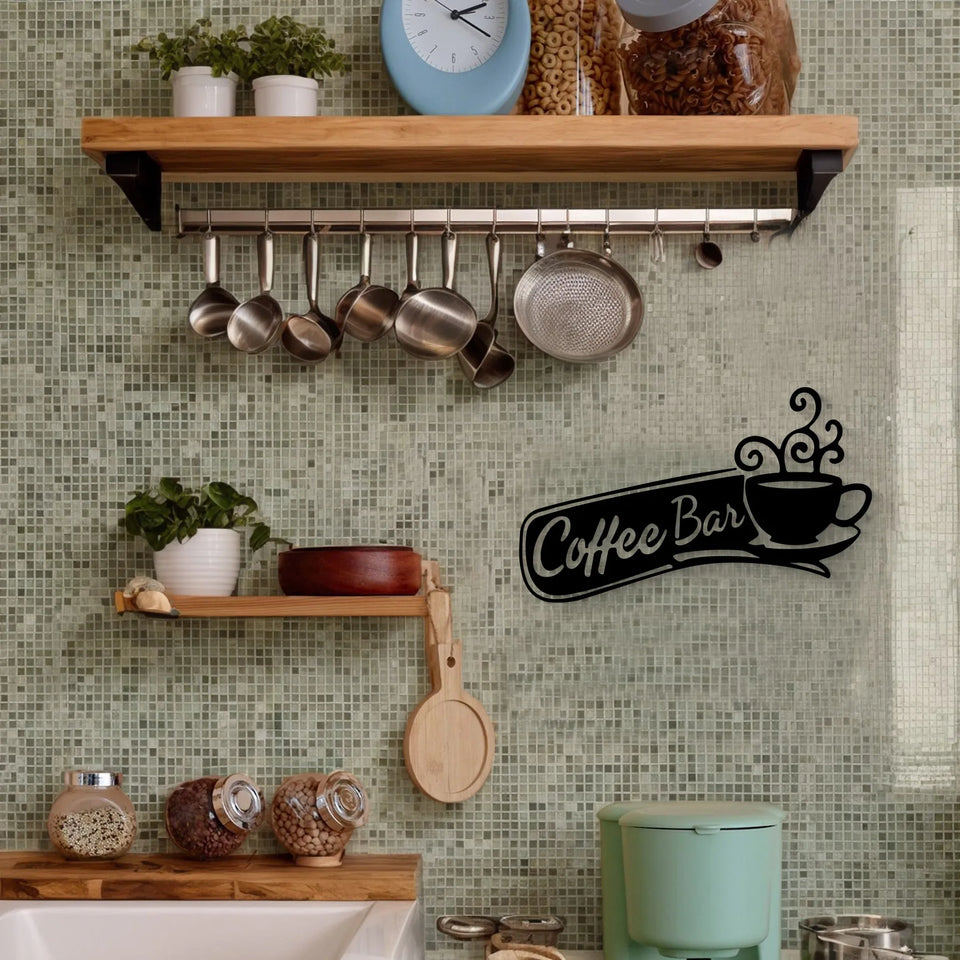 Home Coffee Cup Wall Decor, Iron Metal Coffee Silhouette Signs Wall Art for Coffee Bar Shop Wall Hanging Plaque Décor