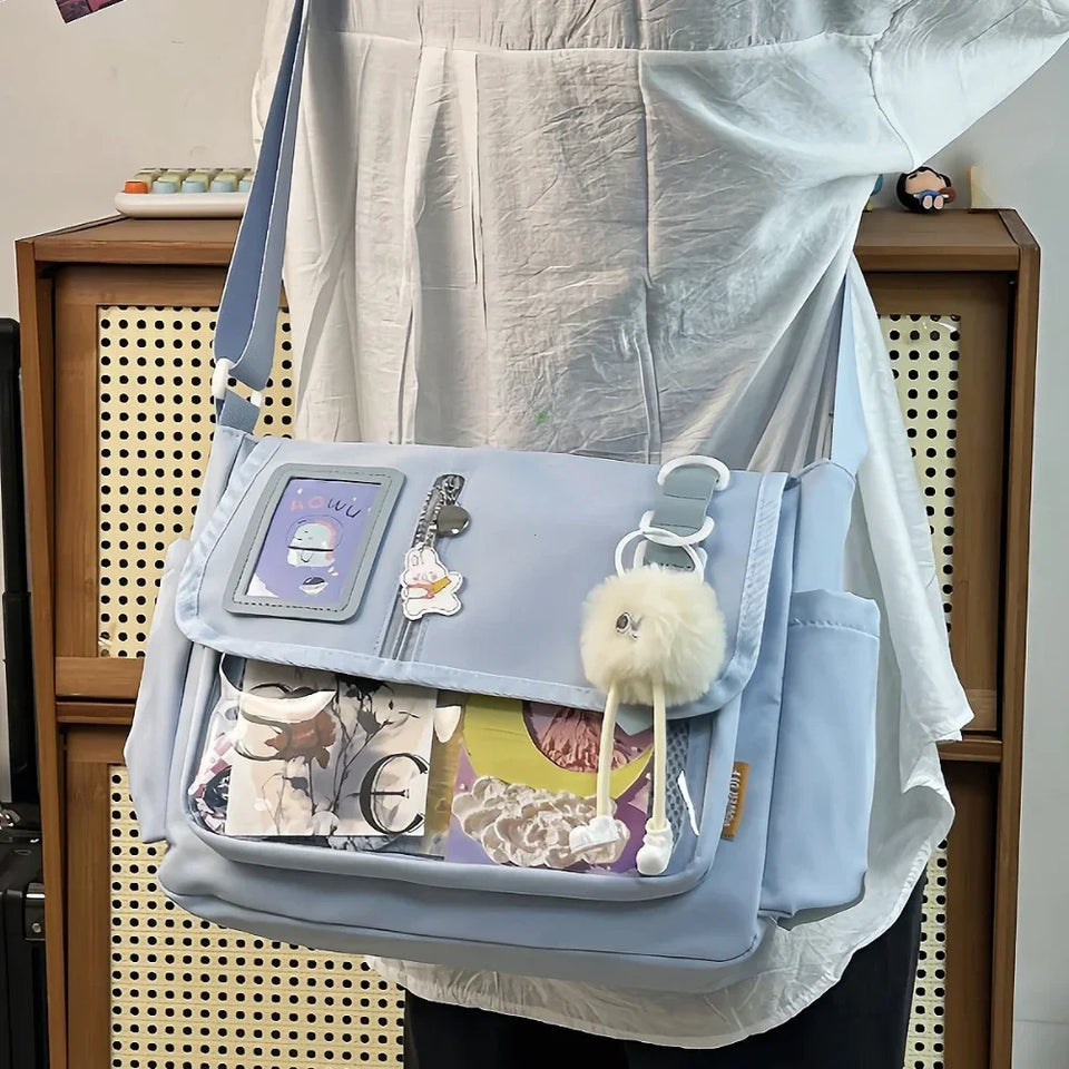 Y2K Japanese Harajuku School Bags for Teenage Girls New Transparent Itabag Crossbody Bag DIY Badges Display Plate Ita Bag