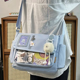 Y2K Japanese Harajuku School Bags for Teenage Girls New Transparent Itabag Crossbody Bag DIY Badges Display Plate Ita Bag