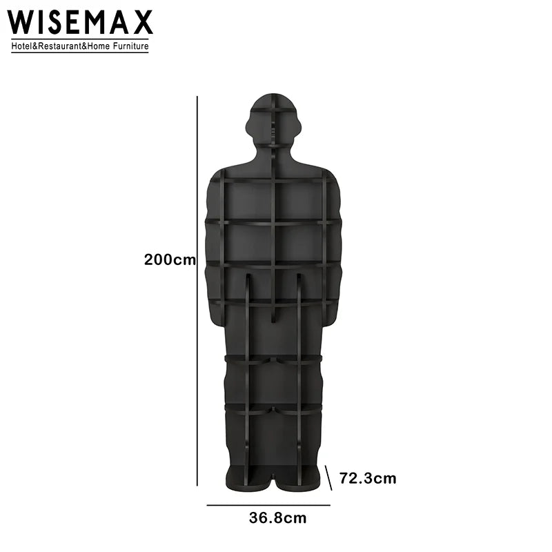 Furniture Modern Living Room Furniture Storage Wooden Black Corner Decoration Standing Bookshelf Human Modeling