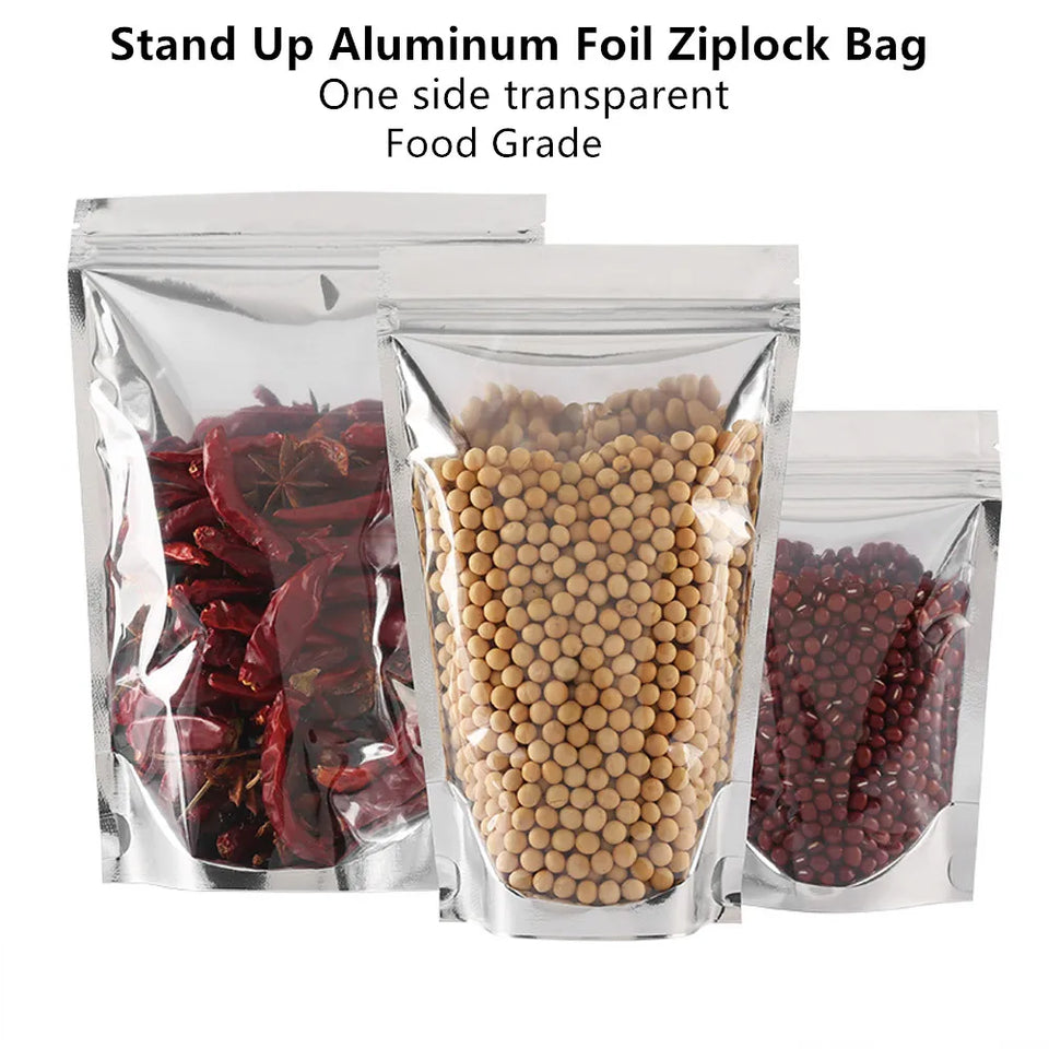 100pcs Silver Dumb Aluminum Foil Bags Heat Seal - Top Open Mylar Foil Bag Matte Surface Plastic Food Package Spices/Sauce Pouch
