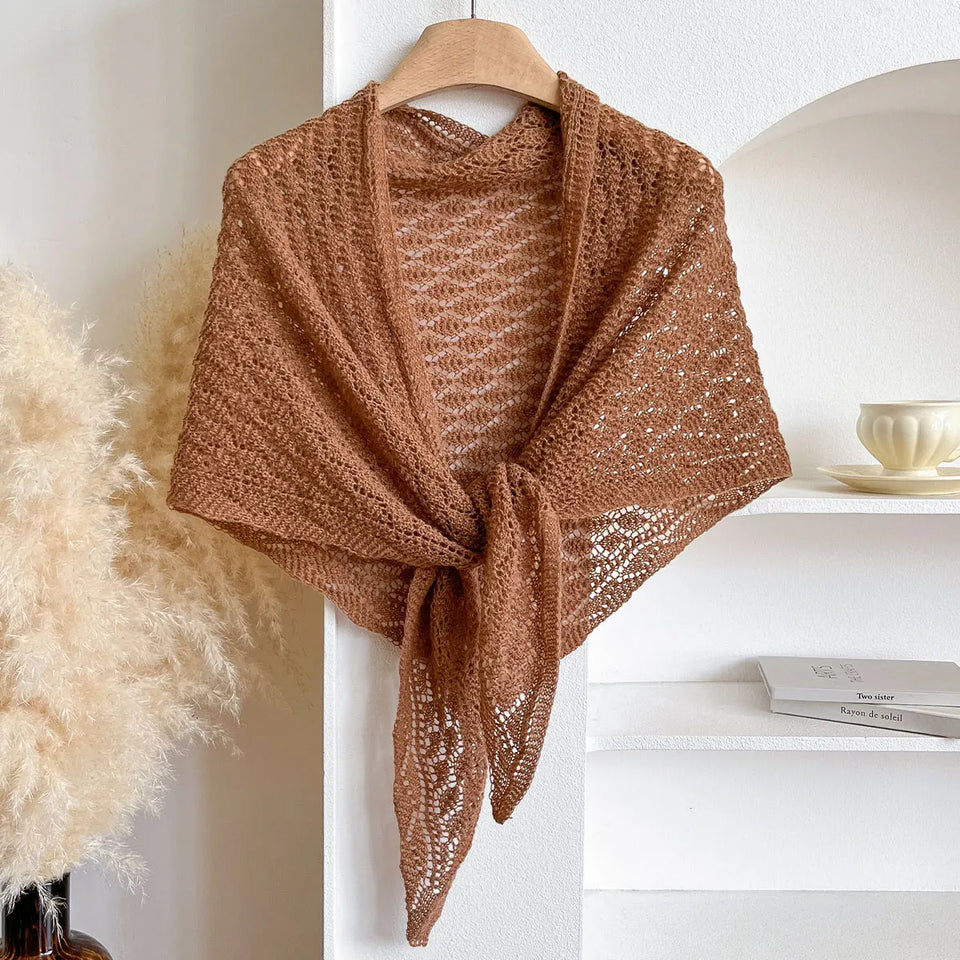 Korean Hollow Out Knitted Shawl Summer Air Conditioning Fake Collar Neck Guard Knit Thin Knotted Cape Shoulder Scarf For Women