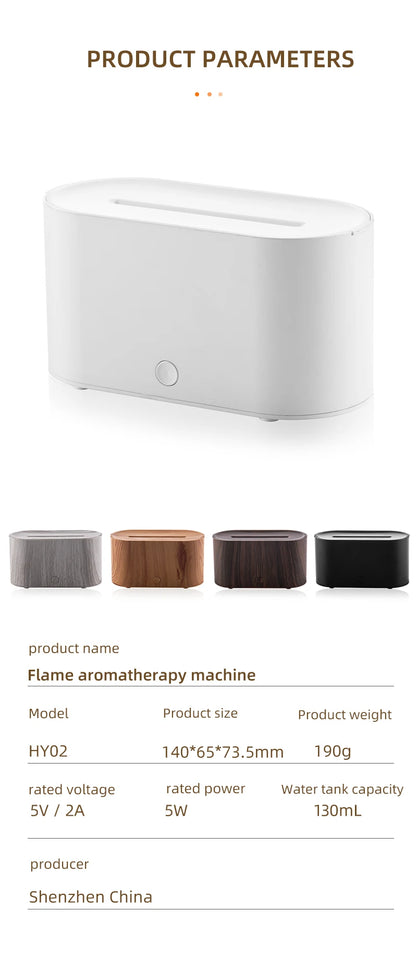 HY02 Flame Aromatherapy Humidifier with Anti-Dry Burn Feature Colorful Lights Silent Mist Moisturizing And Humidifying Function