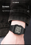 SYNOKE Stainless Steel watchband Chrono Sport Watches Men Back Light Display Digital Wristwatch Waterproof plastic watch case