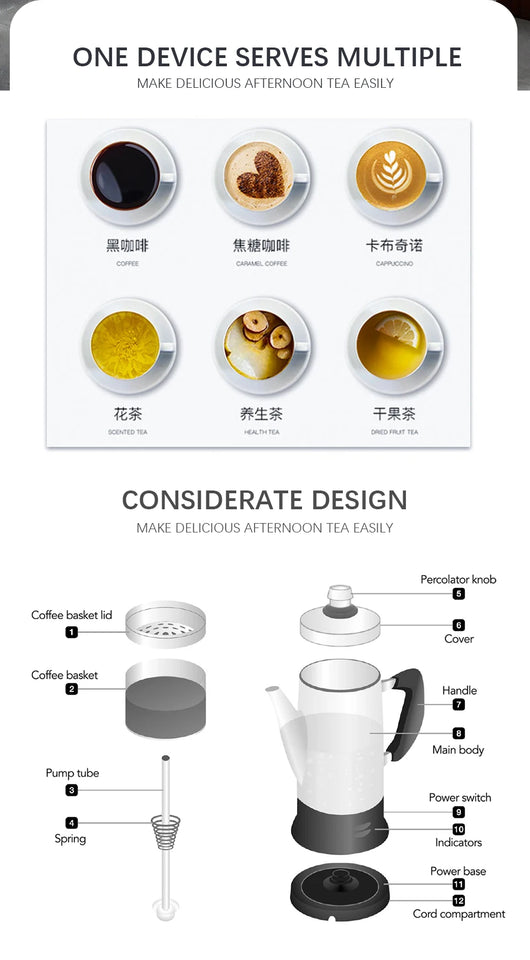 Coffee Pots Electric Stainless Steel 110V/220V Stainless Steel, Quick Brew, Accessories Office Home  Kettle