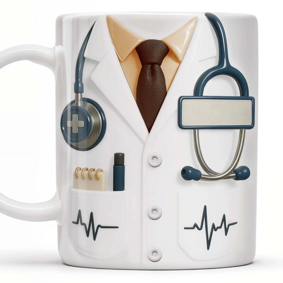 3D Stethoscope & Heartbeat Pattern - Personalized Doctor Name Gift for Medical Professionals,hospital office coffee mug