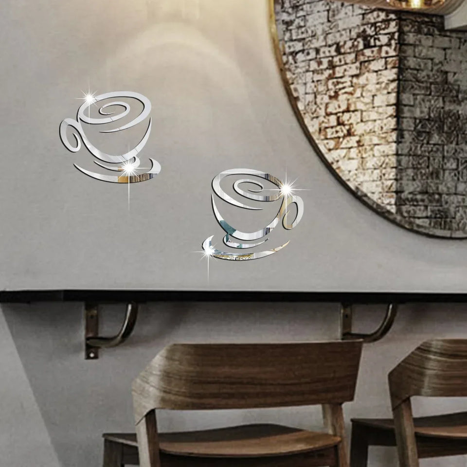 New Creative Acrylic Mirror Coffee Cup Wall Paste Living Room Bedroom Background Wall Decoration Self-adhesive Mirror