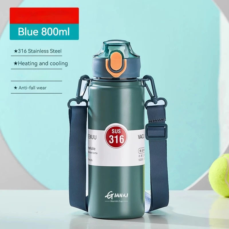 GIANXI 1000ml Spring Cap Large Capacity Vacuum Cup 316 Stainless Steel Coffee Cup Portable Outdoor Sports Water Bottle