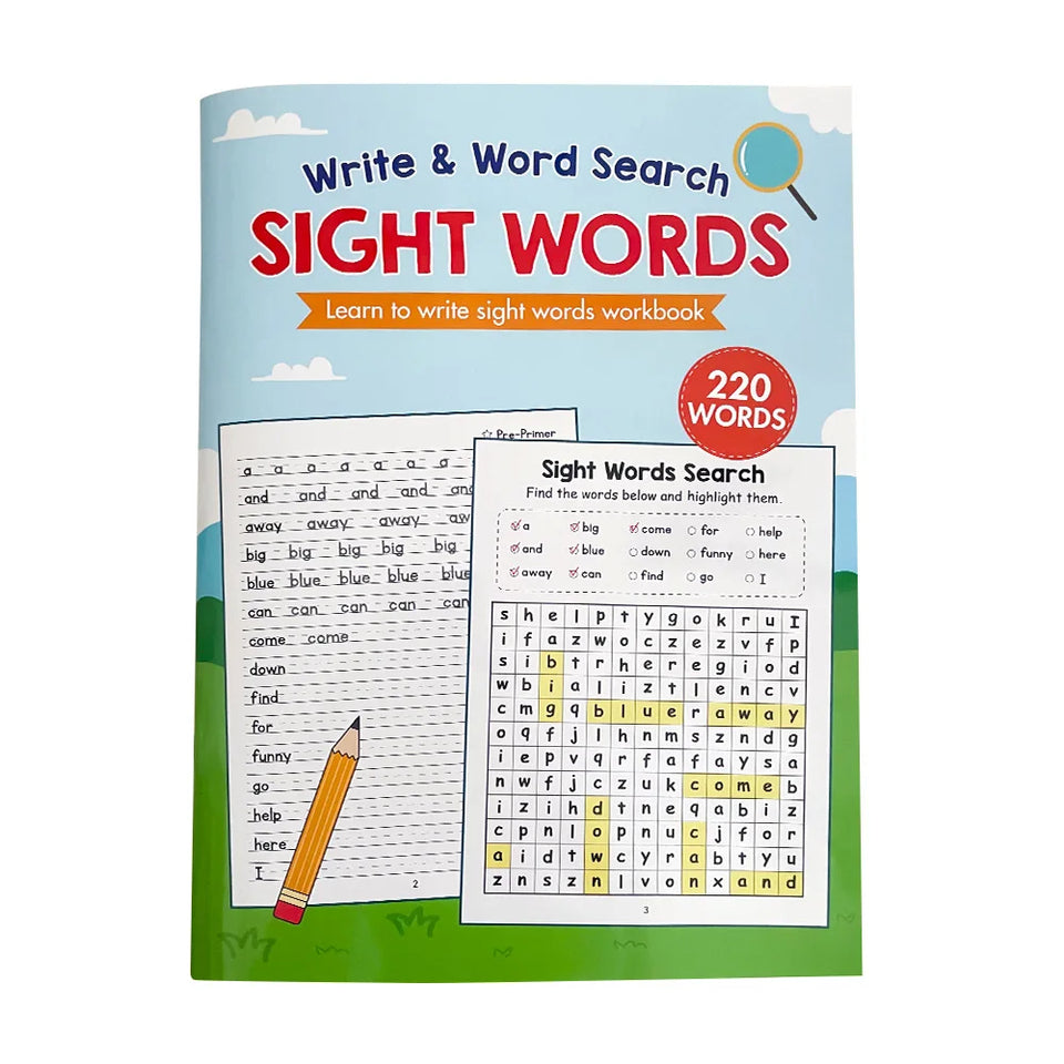 Sight Words Write and Search Game Workbook Preschool English Learning Aids Learn to Read for Beginners Vocabulary Building