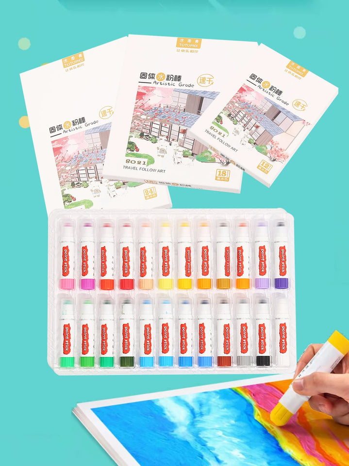 12/18/24 Colors Solid Quick-drying Gouache Stick Set for Children and Students To Draw Water-soluble Colorful Watercolor Pens
