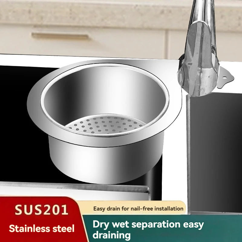 Stainless Steel Swan Sink Strainer Basket Kitchen Sink Garbage Filter Swan Dry And Wet Separation Hook Drain Rack
