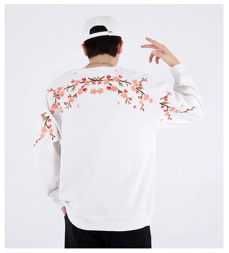 Floral Embroidery Unisex Pullovers Sweatshirt For Men Loose Fit Autumn Quality Cotton Fashion Casual Oversized Luxury Pull Homme
