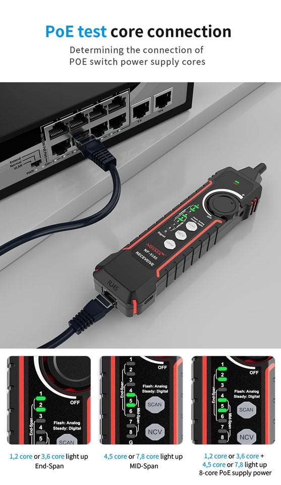 NOYAFA NF-918S Network Cable Tester Red Light Pen Wire Tracer with Optical Power Meter POE Check Wiremap Crimp Test Line Finder