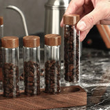 Sealed Glass Tube Wooden Coffee Beans Storage Container with Wood Tool Grain Canisters Barista Gift Idea for Coffee Lovers