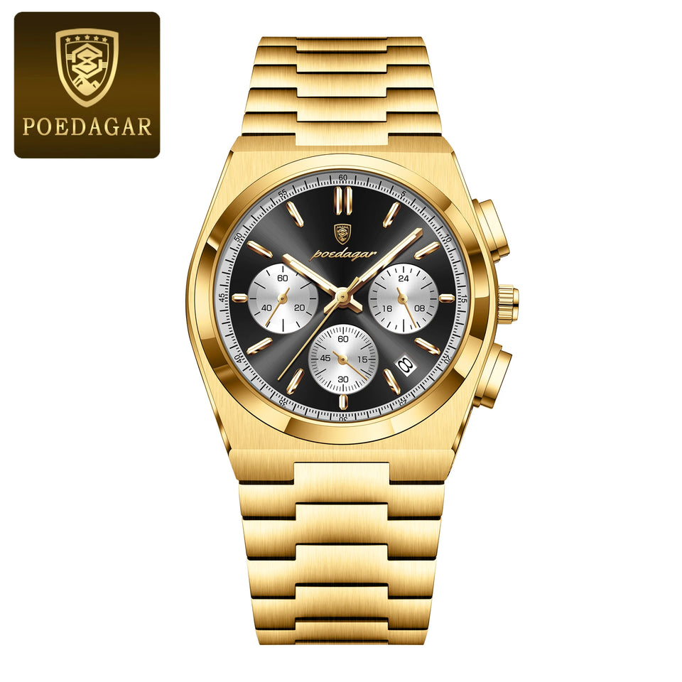 POEDAGAR Luxury Man Quartz Watch Waterproof Luminous Date Chronograph Watches For Men Stainless Steel Fashion Men's Watch Reloj