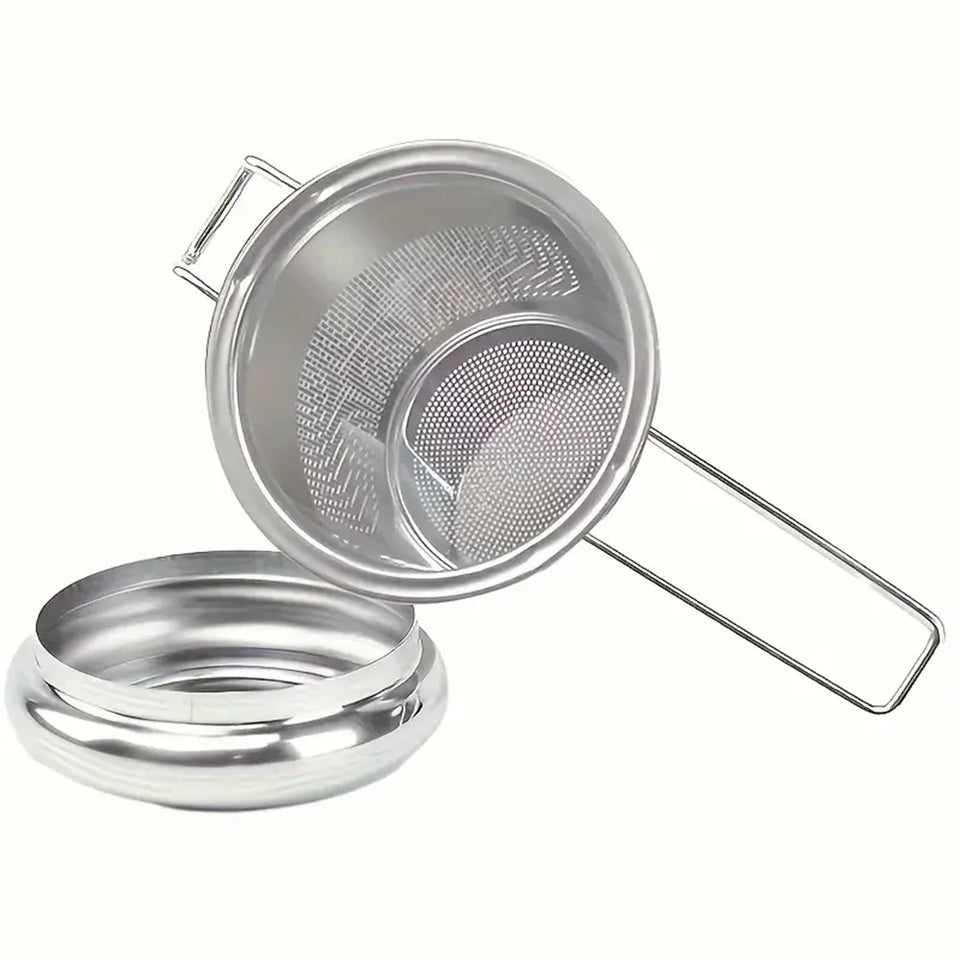 Tea filter, high-quality stainless steel, extended folding handle, tea drain with lid, multi-purpose tea filter with anti scald