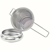 Tea filter, high-quality stainless steel, extended folding handle, tea drain with lid, multi-purpose tea filter with anti scald