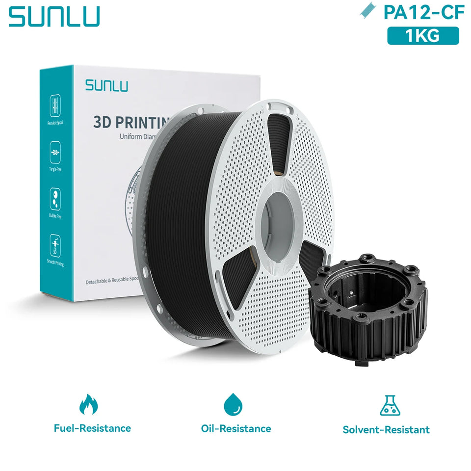 SUNLU PA12-CF 3D Filament Carbon Fibre Nylon Heat Resistant Wear Resistant 1.75mm 1kg Spool Engineering Filament
