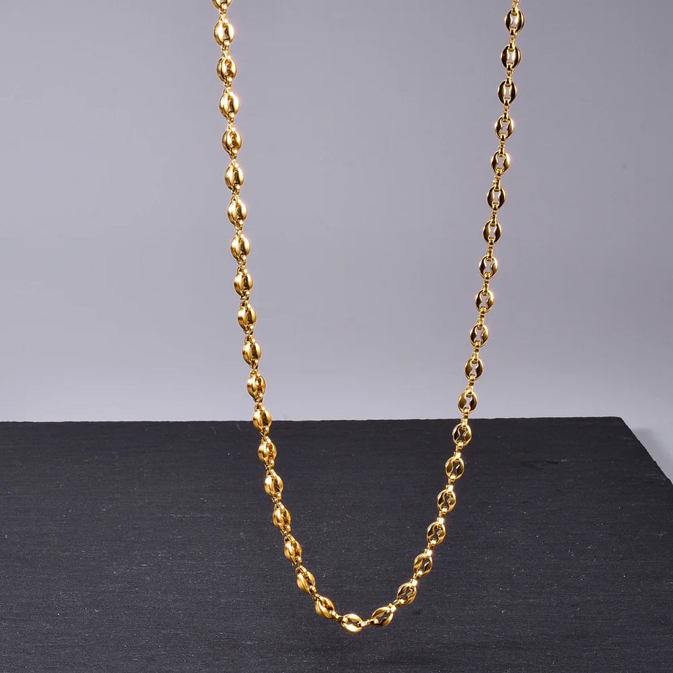 L200 French Ins-style oval pig nose coffee bean necklace, simple stainless steel plated with 18K gold