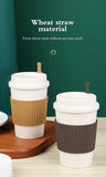 450ML Coffee Cups With Lids Wheat Straw Reusable Portable Coffee Cup Dishwasher Safe Coffee Mug Coffee Tea Travel Cups