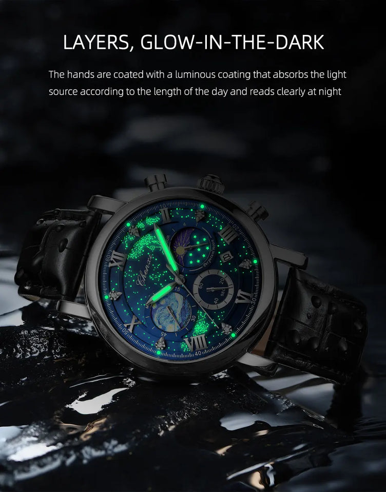 CHENXI Watches Luxury Men Waterproof Star Luminous Watch For Man High Quality Quartz Chronograph Leather Wristwatches Clock Male