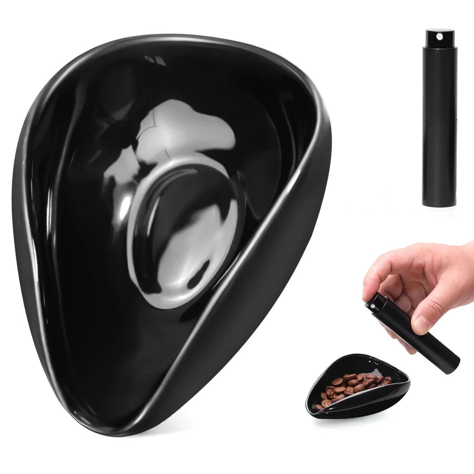 Coffee Bean Dosing Cup and Spoon Set, Ceramic Dosing Vessel Measuring Tray Kit for Coffee or Tea, Espresso Accessories