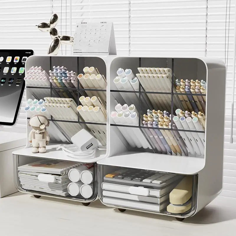 Angle Insertion Desk Pen Holder, Desktop Storage Box for Office Supplies & Cosmetics, Multifunctional Organizer Rack
