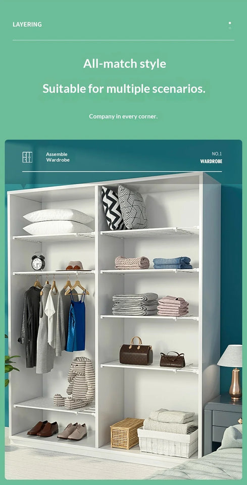 Adjustable Closet Organizer Shelf Set for Clothes ,Expandable Cabinet Divider for Dorm, Shoe Rack, Wardrobe Kitchen Storage Rack