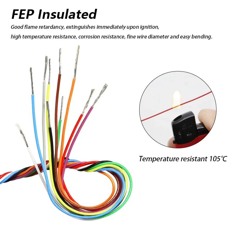 10 Colors UL10064 Ultra Fine Micro Wires FEP Insulation 26 28 30 32 34 36 40 AWG DIY High Conductivity Copper Cable for Solder
