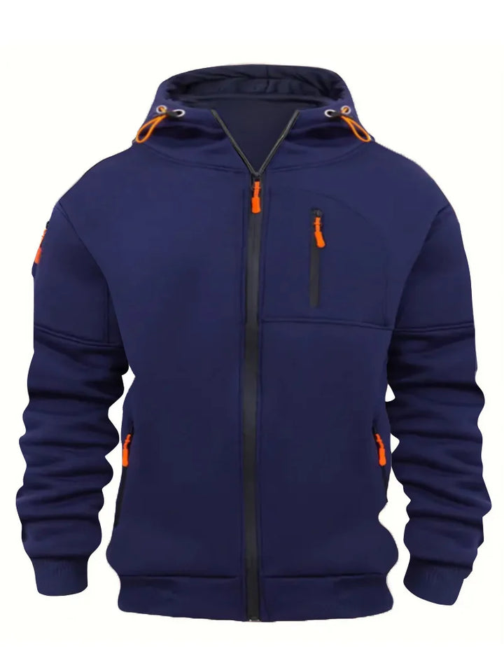 Multiple pockets and Zippers Men's Fashion Hoodie Sweatshirt Autumn Winter Cardigan Casual Clothing
