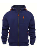Multiple pockets and Zippers Men's Fashion Hoodie Sweatshirt Autumn Winter Cardigan Casual Clothing