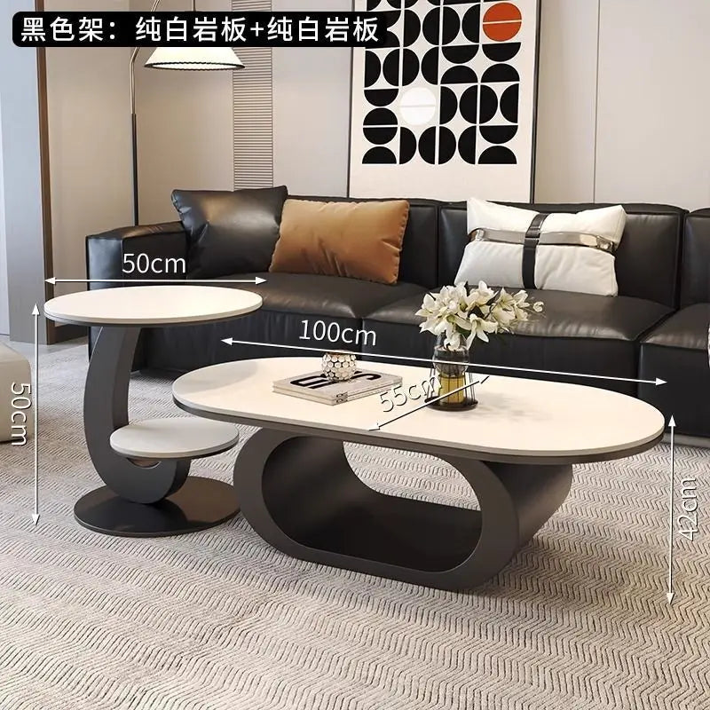 Italian minimalist new rock slab coffee table living room home simple modern high-end combination light luxury oval tea table