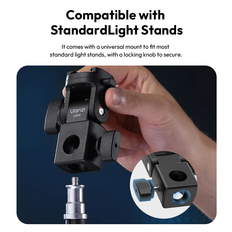 Ulanzi LA04 Univeral Light Stand Adapter with 1/4" Cold Shoe Mount for Phone Stand DSLR Camera LED Light 180° Tilt for Lighting