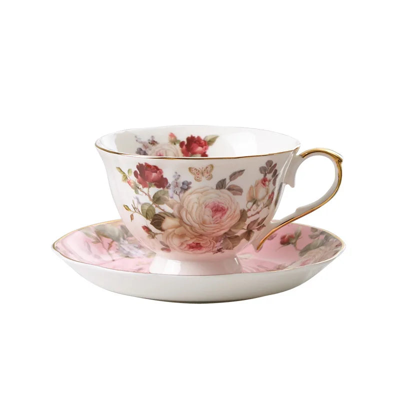 English Camellia Coffee cup & Saucer Set, Light luxury Home afternoon Tea cup and plate, Girls' gift, High appearance level cups