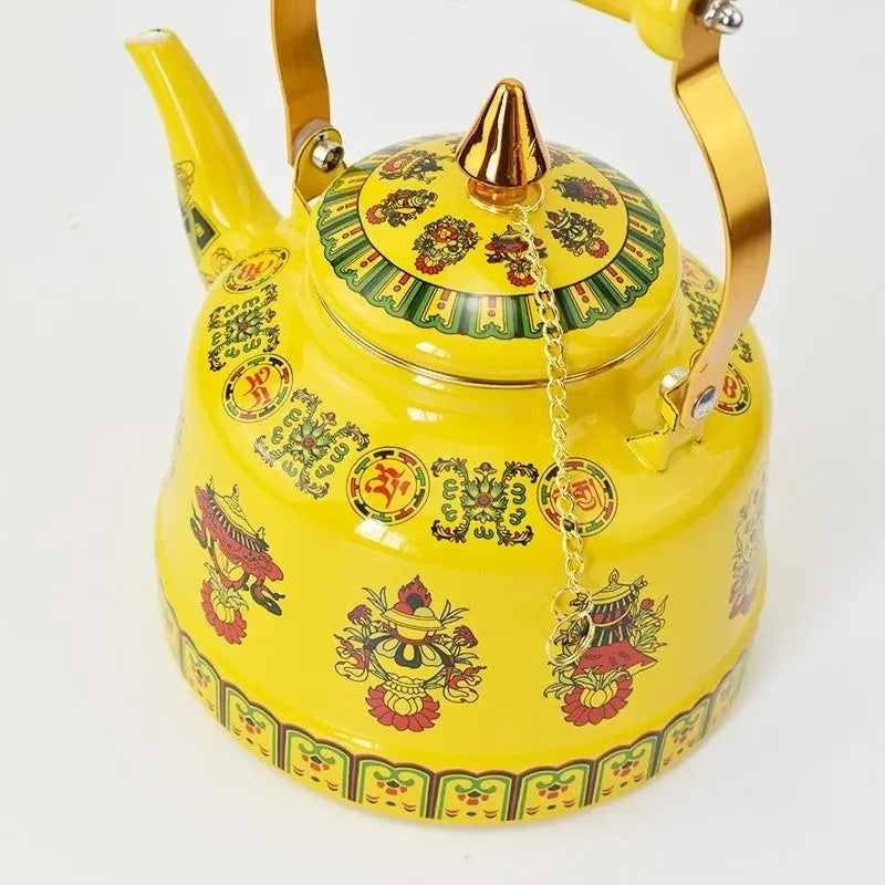 1.7L Tibetan Style Porcelain Enameled Teapot Chinese Ethnic Characteristic Milk Tea Infuser Enamel Boiling Water Kettle