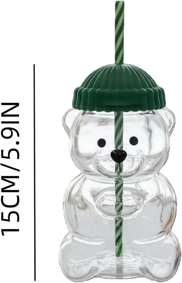 2026 New 500ML Cute Bear Cup Durable and Convenient Coffee,  and Cocktail Beverage Utensils, Cute Bear Straw Glass ，plastic Cup