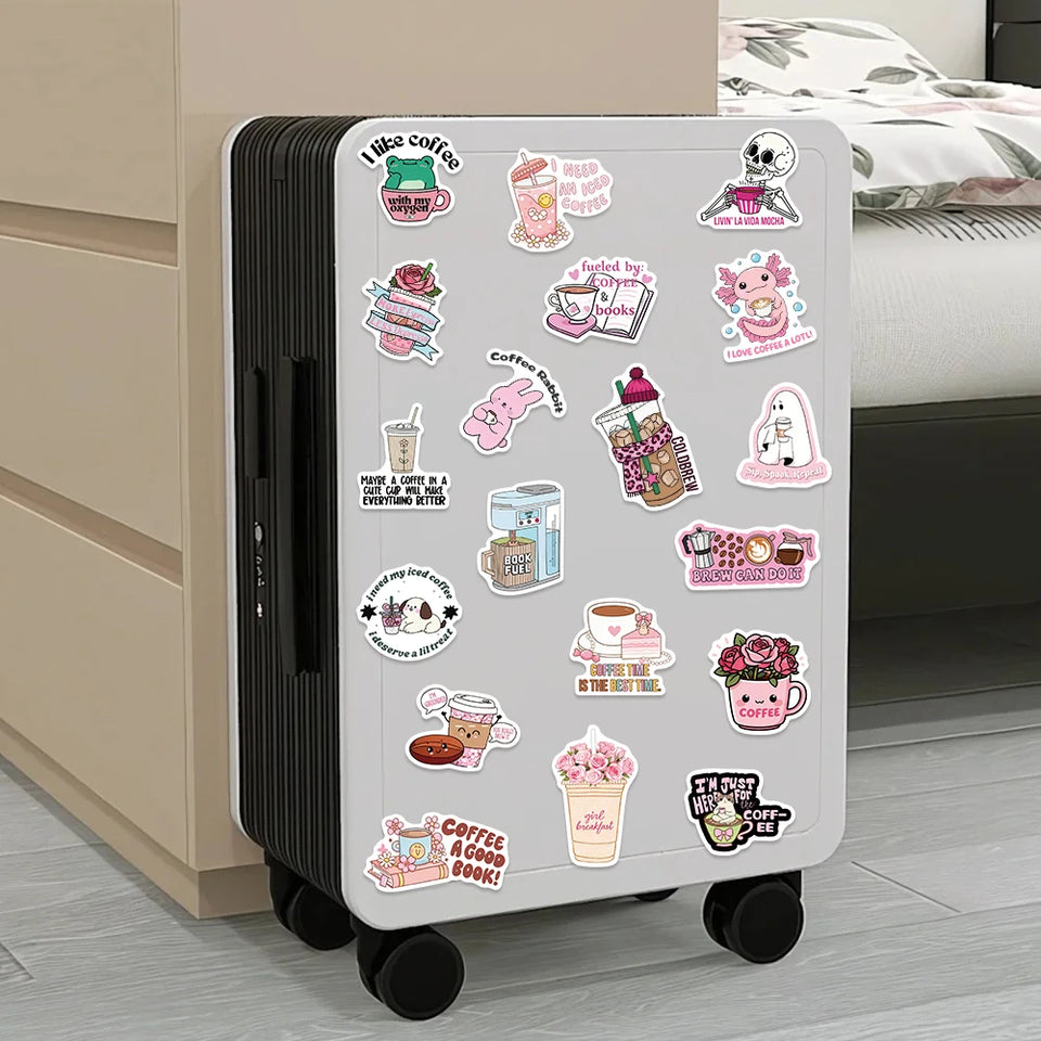 50pcs Funny Coffee Stickers Cute Cartoon Animals Decal DIY Handbook Laptop Phone Suitcase Stationery Stickers For Teens Gift