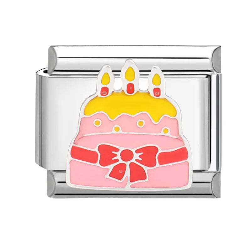 Cute Cats Flowers Planet Coffee Milk Cake Mountain Italian Charm Links Fit 9mm Stainless Steel Bracelet DIY Jewelry Making Gifts