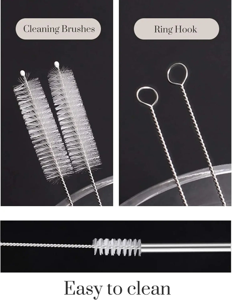 Set of 4 Reusable Metal Straws, 10.5'' Long Stainless Steel Straw with Cleaning Brushes and Case, Drinking for 30 oz and 20 oz T