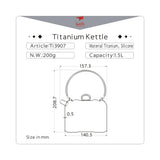 Keith Titanium Kettle 1.5L Camping Picnic Cookware Titanium Teapot Ultralight Outdoor Camping Coffee Pot With String BagTi3907