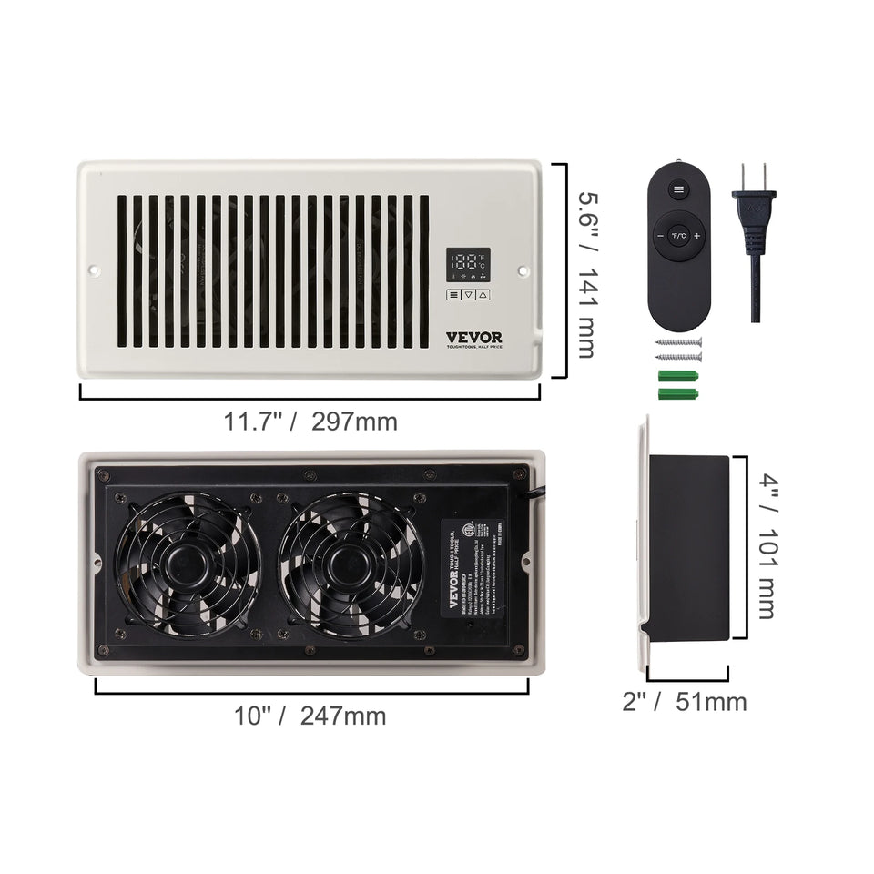 SucceBuy Booster Fan 4x12in Duct Fan 100CFM 10 Adjustable Speeds with LCD Smart Controller for Wall and Floor