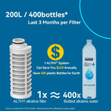 ALTHY Alkaline Water Filter Bottle, Up to PH 9.5, Added Minerals & Electrolytes, Composite Alkalize & Filtration System,BPA Free