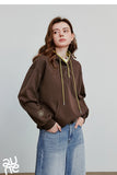 TOYOUTH Women Hoodies Sweatshirt 2025 Autumn New Contrasting Color Embroidery Splicing Hooded Pullover Tops