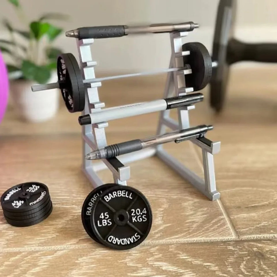 Creative Barbell Rack Pen Holder With Barbells And Weights Desk Pen Organizer Mini Squat Rack Ornaments Stationery Storage Rack