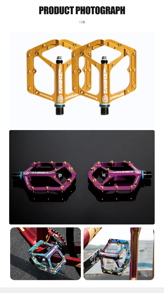 TANKE MTB Pedals Lightweight Aluminum Alloy Non-slip Bicycle Pedal (10 Non-Slip Pins/Side)with Grease&Bearing Bike pedal TP-50