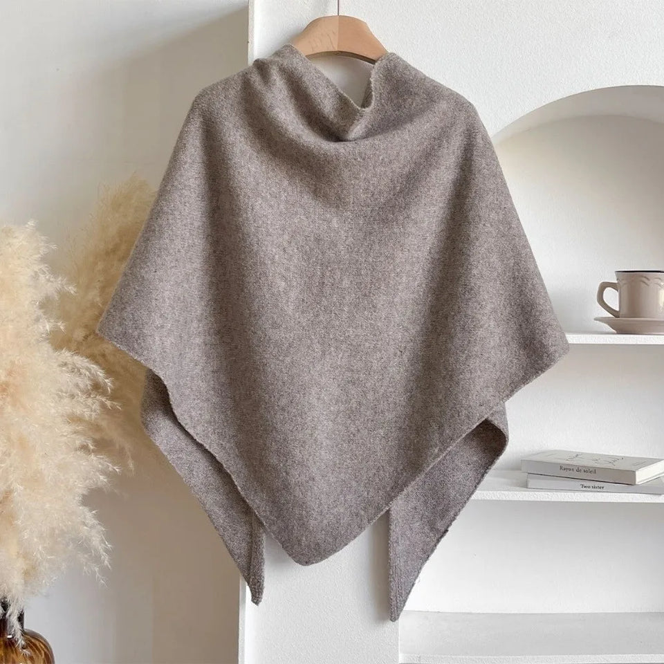 Fashion Solid Color Knitted Shawl Soft Neck Wrap Sweater Shawl Cape Winter Warm Thickened Wool Blended Shawl