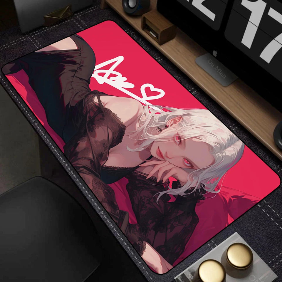 Large Desk Mat Kawaii Mousepad Cute Pink Anime Aesthetics Girl Mouse Pad Kawai XXL Gaming Deskmat Cool Girls Big Mouse Mat 90x40