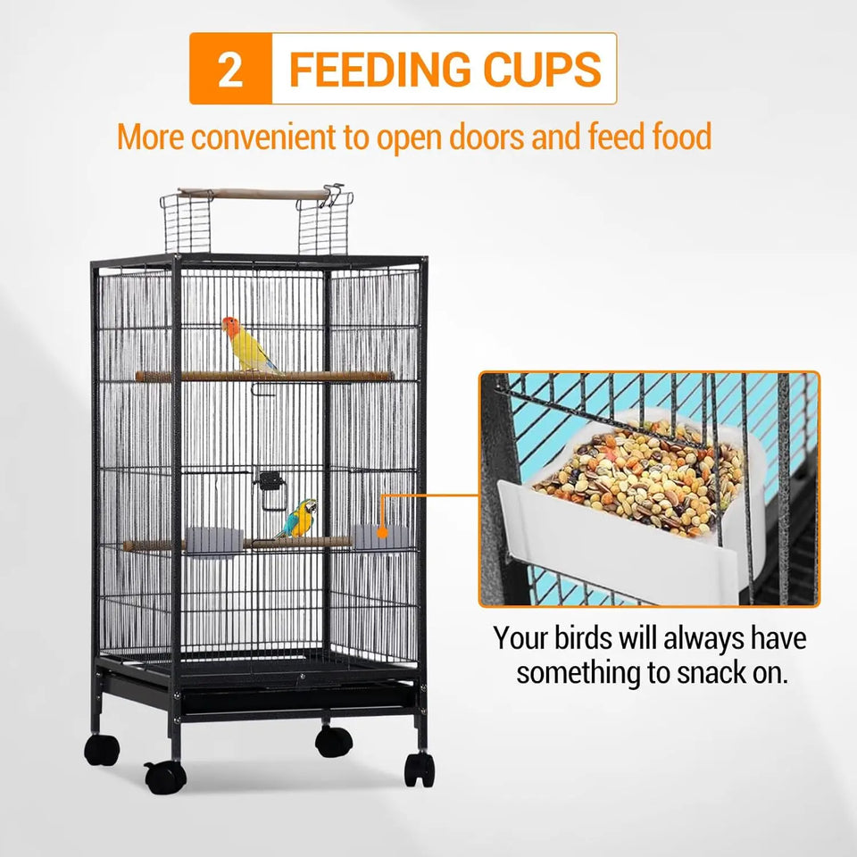 101cm Large Bird Cage Play Open Top Budgie Cage with Rolling Stand Slide-Out Tray Water Bottle Feeder, Indoor Outdoor Cage