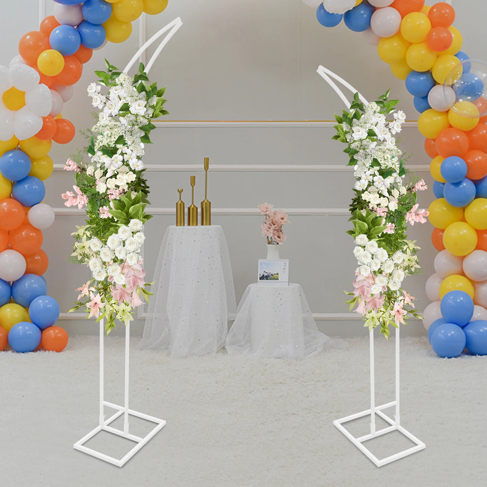 2PCS Wedding Arched Bracket,2.1m & 1.9m White/Gold Curved Wedding Stand,Decoration Backdrop Stand for Ceremony and Party